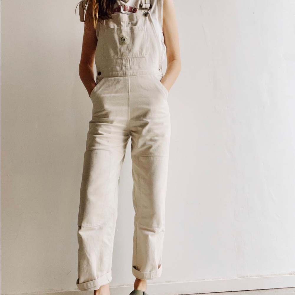 Hey Gang Knee Patch Overalls in Natural